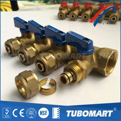 Indoor heat treatment brass water heating manifold for plastic pex pipe